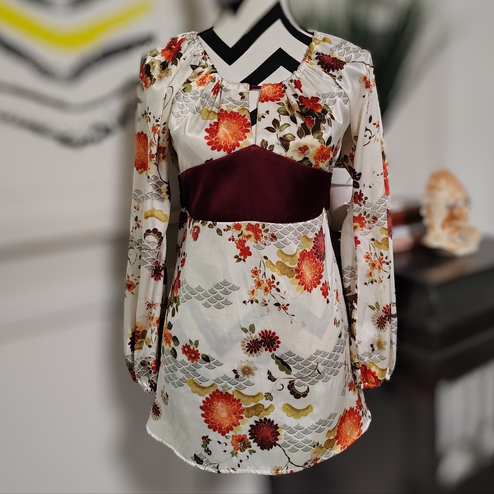 Marineblu Y2K Vintage Floral Long Sleeve Top Women's Large Empire Waist Hippie